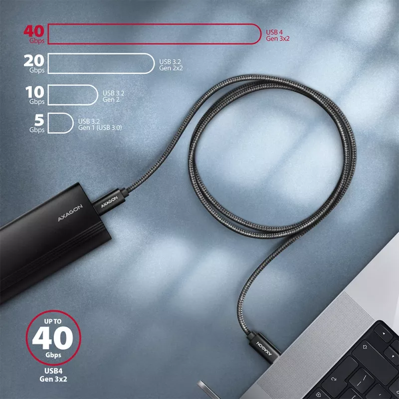 Axagon BUCM432-CM10AB USB-kabel USB4 Gen 3x2 1 m USB C zwart