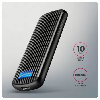 AXAGON EEM2-SC externe USB-C 10 Gbit/s schroefloze metalen behuizing voor M.2 NVMe SSD, één slot, grijs