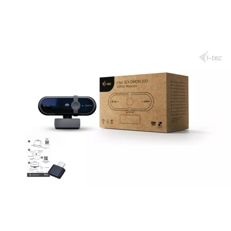 Webcam ITEC SOLOMON 100 1080p, 2 MP, Full HD 1920×1080, USB, cliphouder, zwart