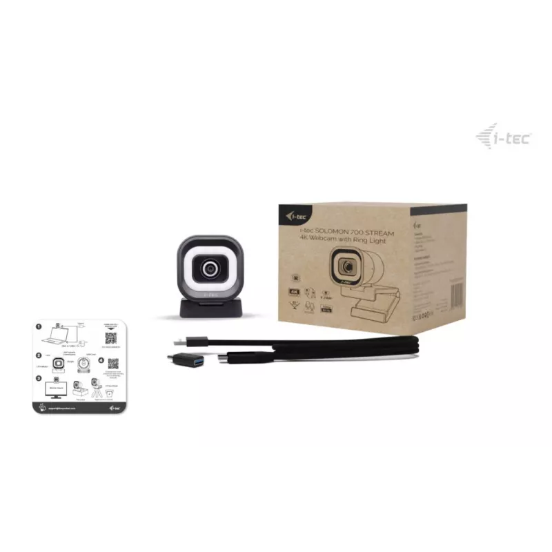 Webcam ITEC i-tec SOLOMON 700 STREAM 4K met 3840x2160@60fps, 8,29 MP, USB-C, 1/4 inch statiefschroefdraad