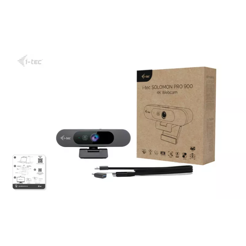 Webcam ITEC SOLOMON PRO 900 4K, 3840×2160, 8,29 MP, USB, cliphouder, zwart