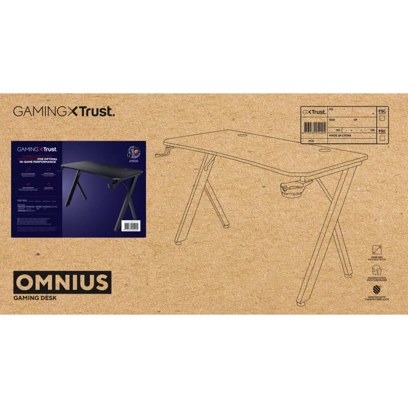 Bureau Trust GXT 710 Luminus Pro zwart rechthoekig ABS/PC 1200x600x740mm
