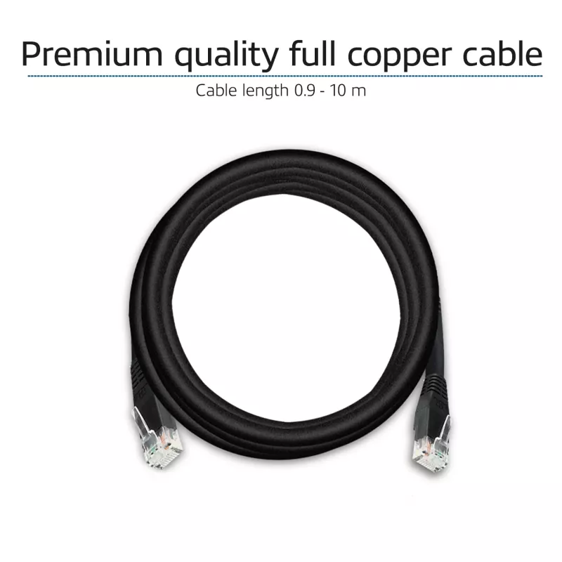ACT Zwart 0.9 meter U/UTP CAT6 patchkabel met RJ45-stekkers