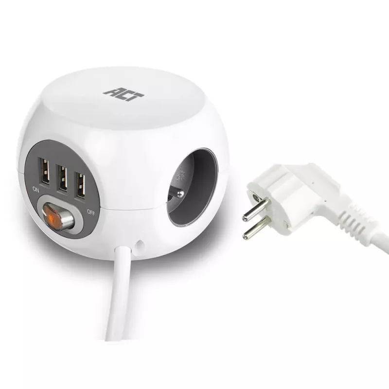 Stroomverdeeleenheid ACT AC2430 — 3× Type-F stopcontacten, 230 V, 16 A, 1,5 m kabel, wit