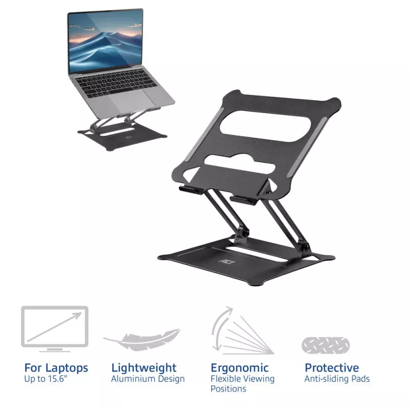 Laptopstandaard ACT AC8140 aluminium traploze hoogteverstelling zwart