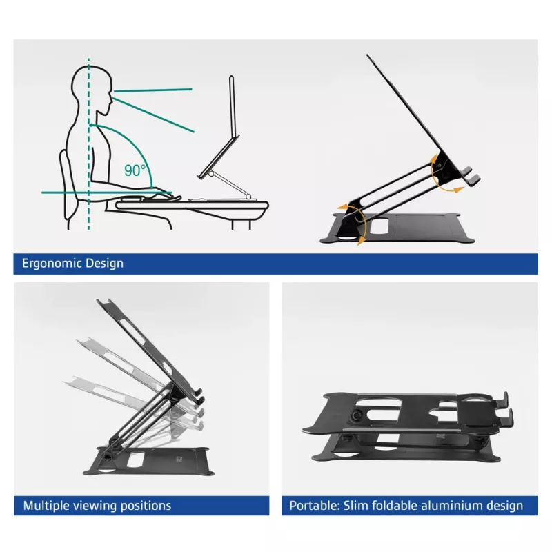 Laptopstandaard ACT AC8140 aluminium traploze hoogteverstelling zwart