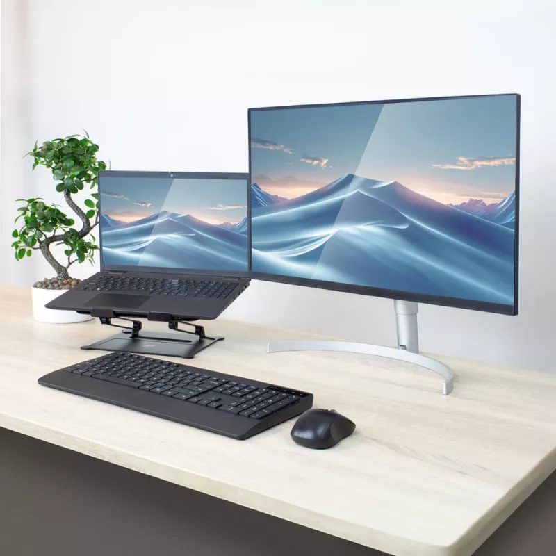 Laptopstandaard ACT AC8140 aluminium traploze hoogteverstelling zwart