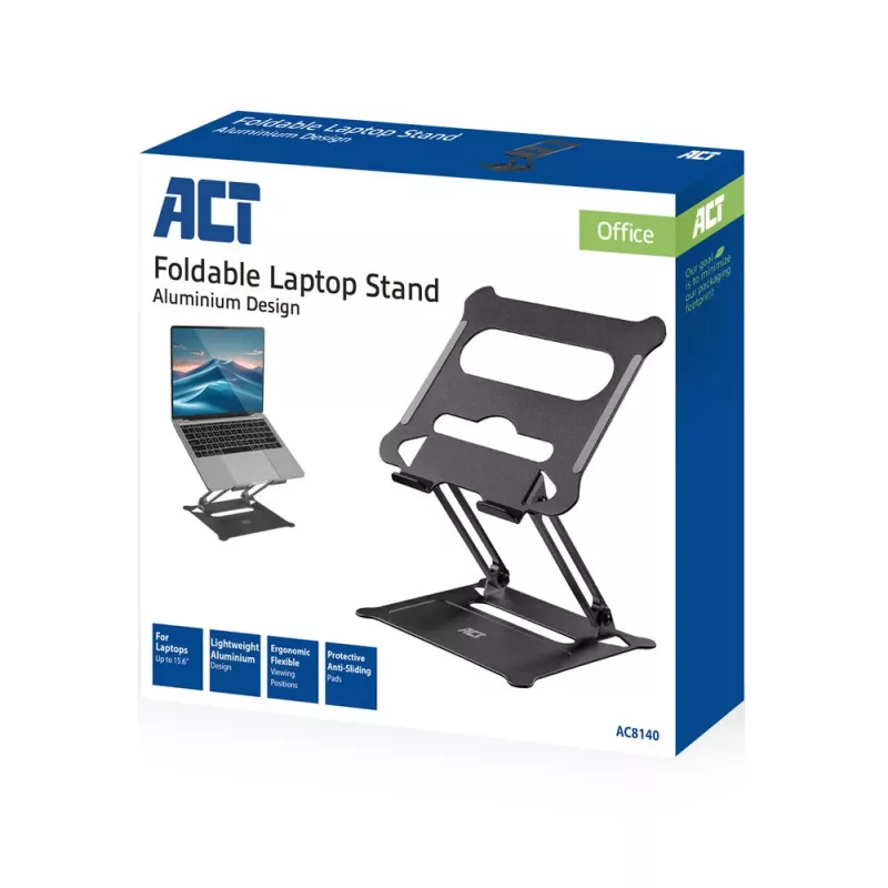 Laptopstandaard ACT AC8140 aluminium traploze hoogteverstelling zwart