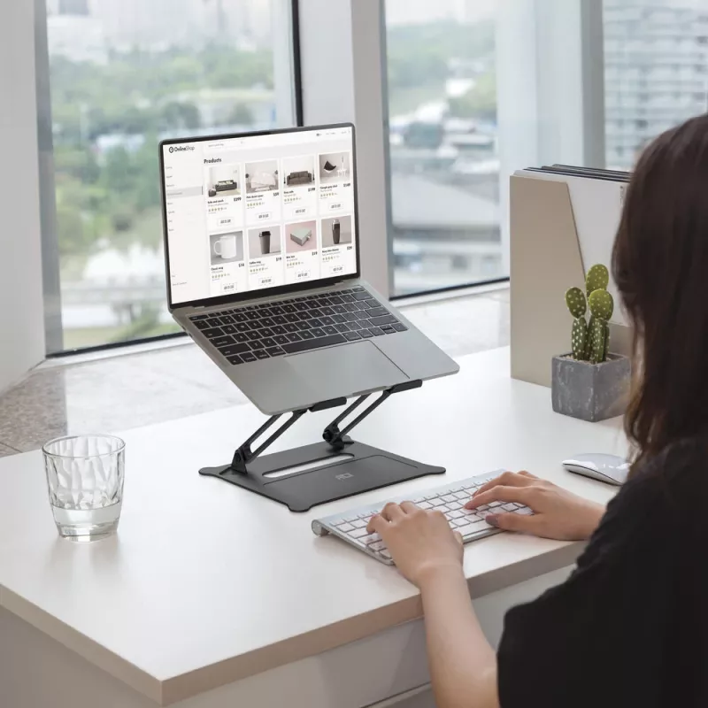 Laptopstandaard ACT AC8140 aluminium traploze hoogteverstelling zwart