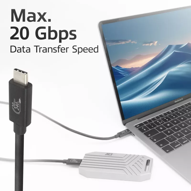 ACT USB4 20Gbps 240W USB Type-C kabel 2m zwart USB-IF gecertificeerd