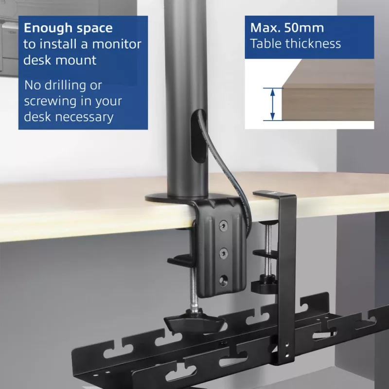 Kabelgoot voor onder het bureau ACT, klembevestiging, 40 cm, staal, 5 kg capaciteit
