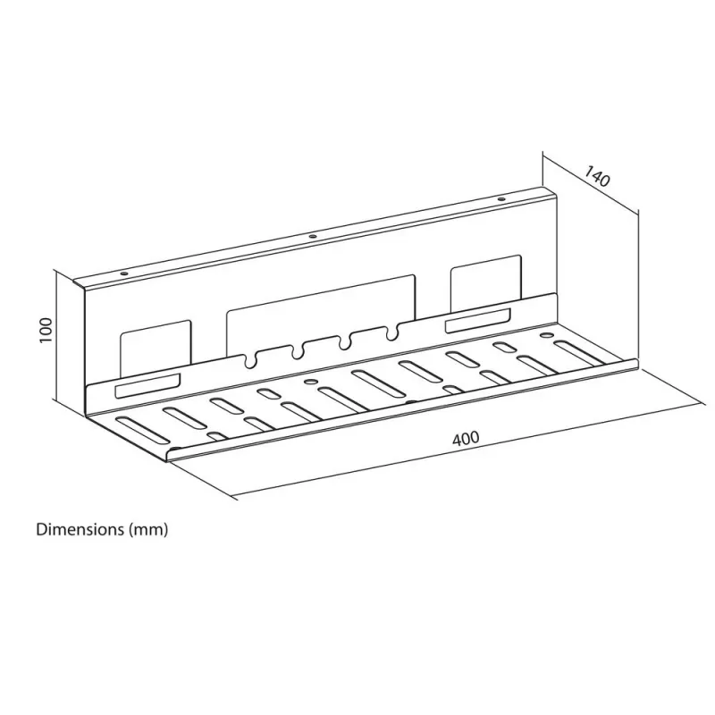 Kabelgoot voor onder het bureau ACT 40 cm staal, recht, 3 kg draagvermogen (B400×D140×H100 mm)