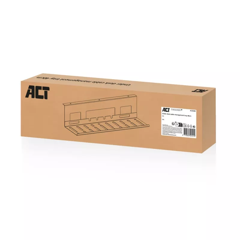 Kabelgoot voor onder het bureau ACT 40 cm staal, recht, 3 kg draagvermogen (B400×D140×H100 mm)