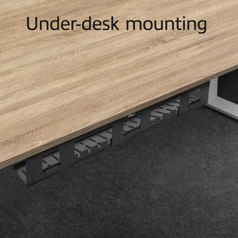 Kabelgoot voor onder het bureau ACT 80 cm – rechte horizontale stalen bak 800×140×100 mm