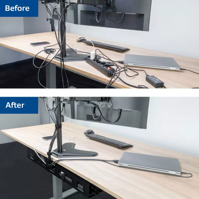 Kabelgoot voor onder het bureau ACT 80 cm – rechte horizontale stalen bak 800×140×100 mm
