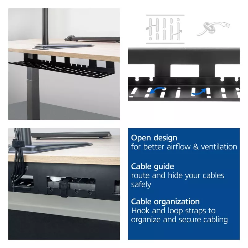 Kabelgoot voor onder het bureau ACT 80 cm – rechte horizontale stalen bak 800×140×100 mm
