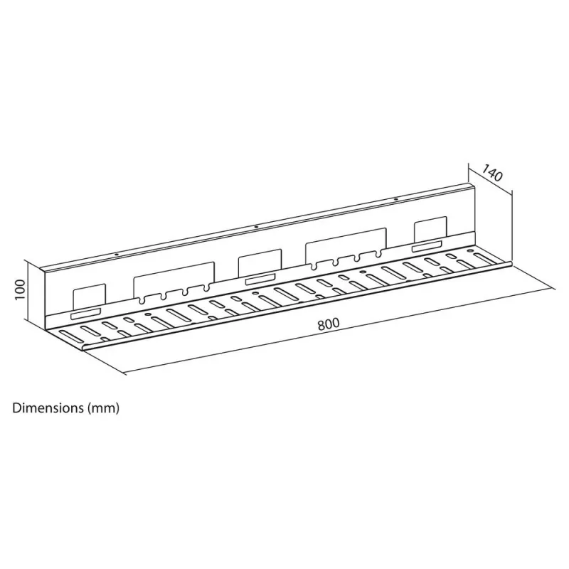 Kabelgoot voor onder het bureau ACT 80 cm – rechte horizontale stalen bak 800×140×100 mm