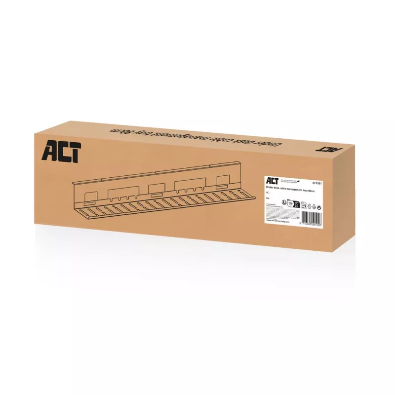 Kabelgoot voor onder het bureau ACT 80 cm – rechte horizontale stalen bak 800×140×100 mm