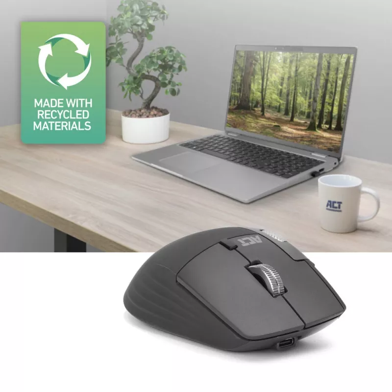 ACT AC5147 draadloze muis, Bluetooth/USB, stille klik, 4800 DPI, grijs