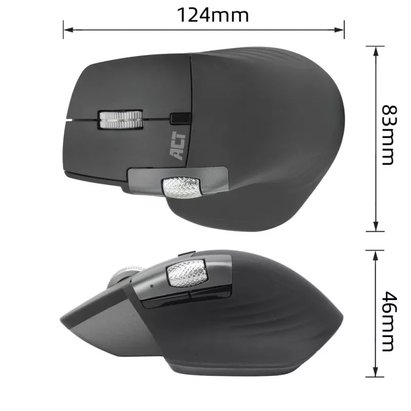 ACT AC5147 draadloze muis, Bluetooth/USB, stille klik, 4800 DPI, grijs