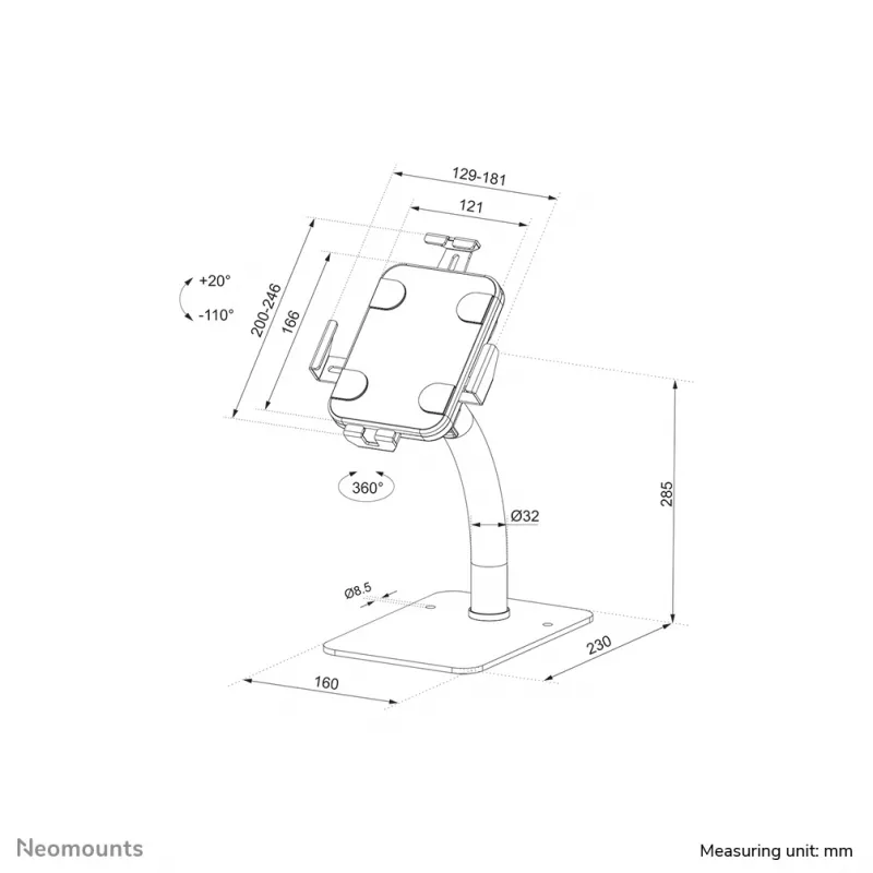 Neomounts DS15-625BL1 tabletstandaard voor het bureau 7,9-11 inch – afsluitbaar – universeel