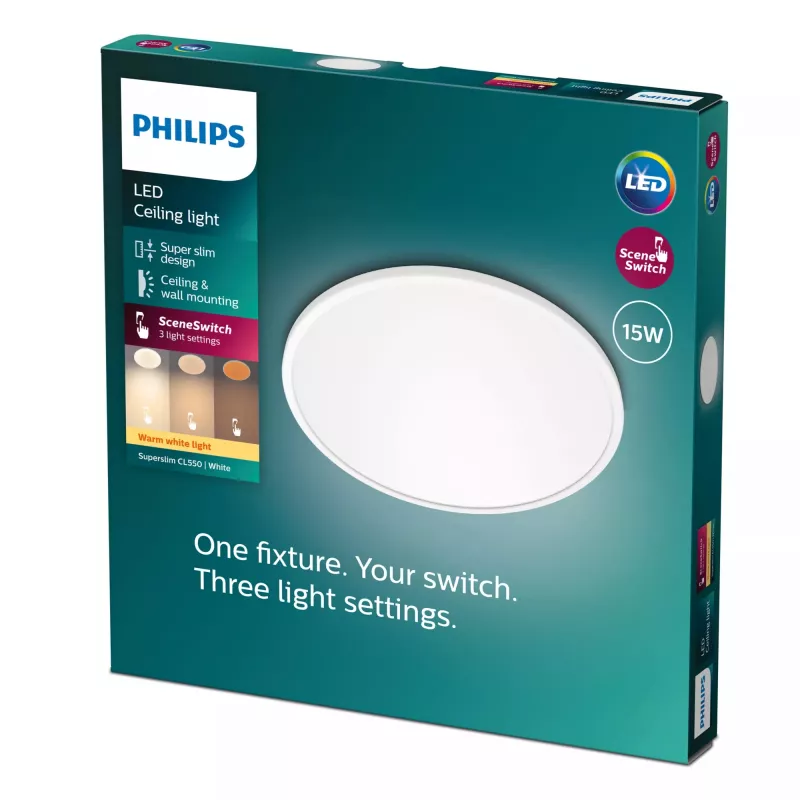 Philips Functional extra slanke plafondlamp 15 W, LED, niet-vervangbare lichtbron, 2700 K, 1300 lm, IP20, wit