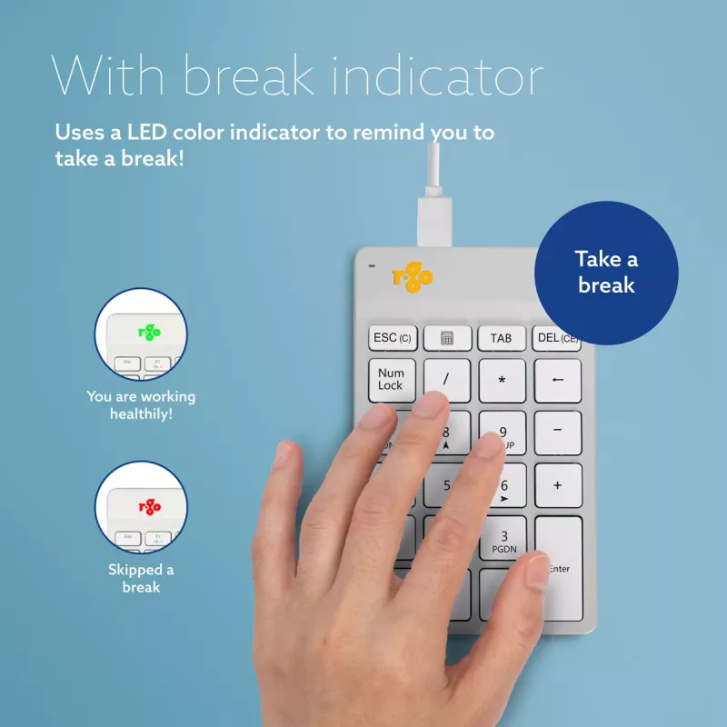 R-Go Tools numpad R-Go Numpad Break, ergonomisch numpad met pauzesoftware, bedraad, wit