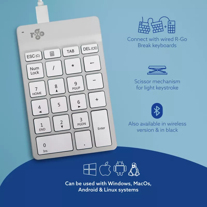 R-Go Tools numpad R-Go Numpad Break, ergonomisch numpad met pauzesoftware, bedraad, wit