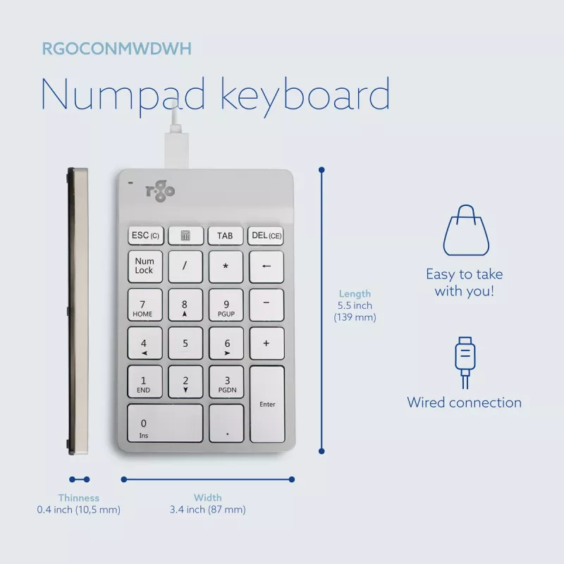 R-Go Tools numpad R-Go Numpad Break, ergonomisch numpad met pauzesoftware, bedraad, wit