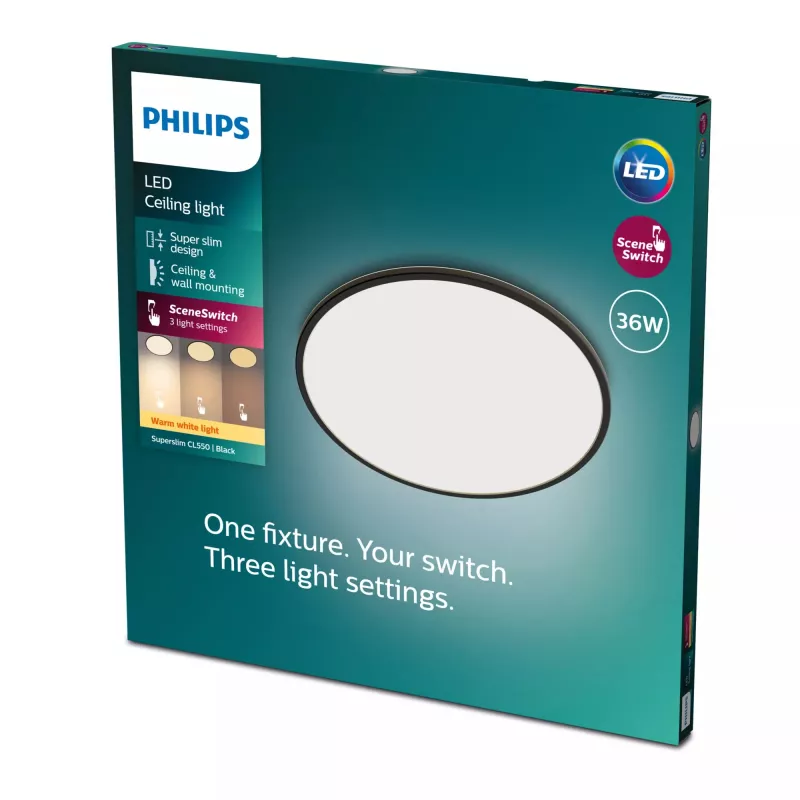 Plafondlamp Philips Functional Super slank 36 W LED zwart rond