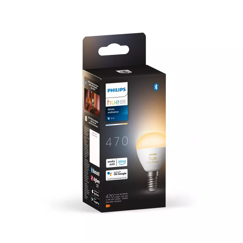 Philips Hue White ambience Lustre – E14 slimme lamp, slimme lamp, Bluetooth/Zigbee, wit, LED, E14, P45