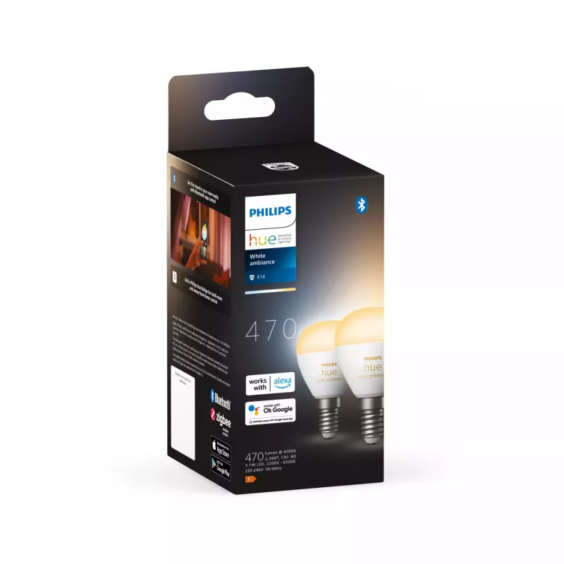 Philips Hue White Ambiance Lustre – E14 slimme lamp – (2-pack)