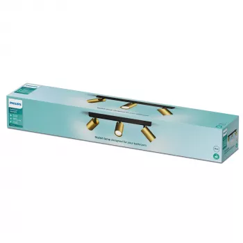 Plafond-/wandspot Philips Idris 3x GU10 LED IP44 220–240V zwart/messing