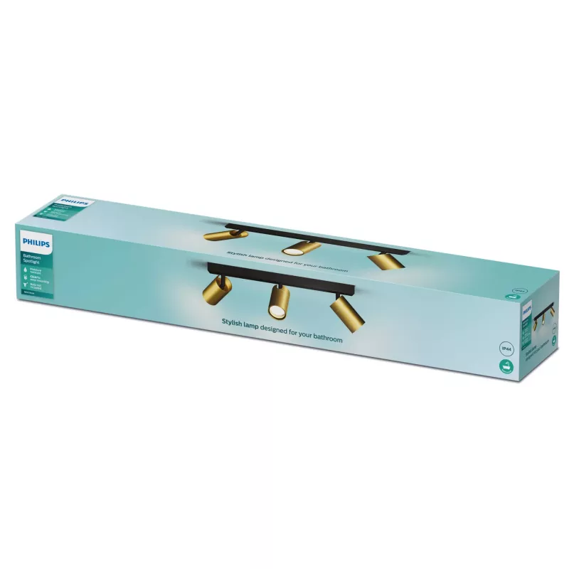 Plafond-/wandspot Philips Idris 3x GU10 LED IP44 220–240V zwart/messing