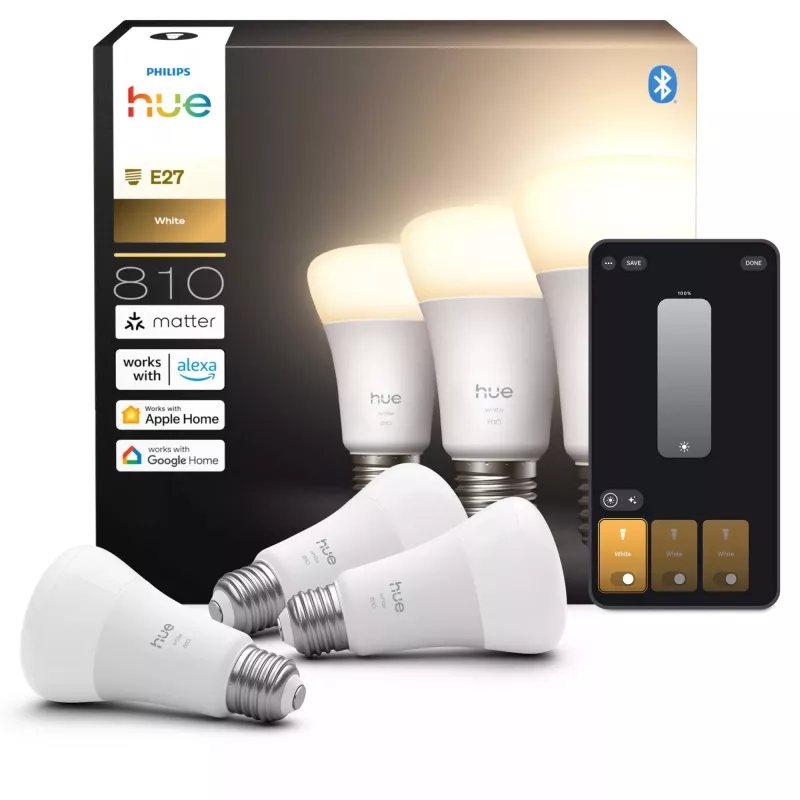 Philips A60 – E27 slimme lamp – 810, Bluetooth/Zigbee, LED, E27, A19, zachtwit, 2700 K