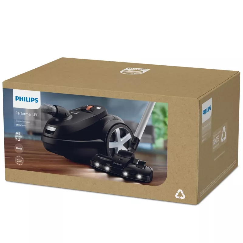 Vloerstofzuiger Philips 8000 serie XD8122/10 — 900 W, 4 L stofzak, HEPA-filter, zwart