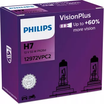 Philips VisionPlus 12972VPC2 meer veiligheid en comfort, 55 W, 12 V, H7, halogeen, 2 stuks