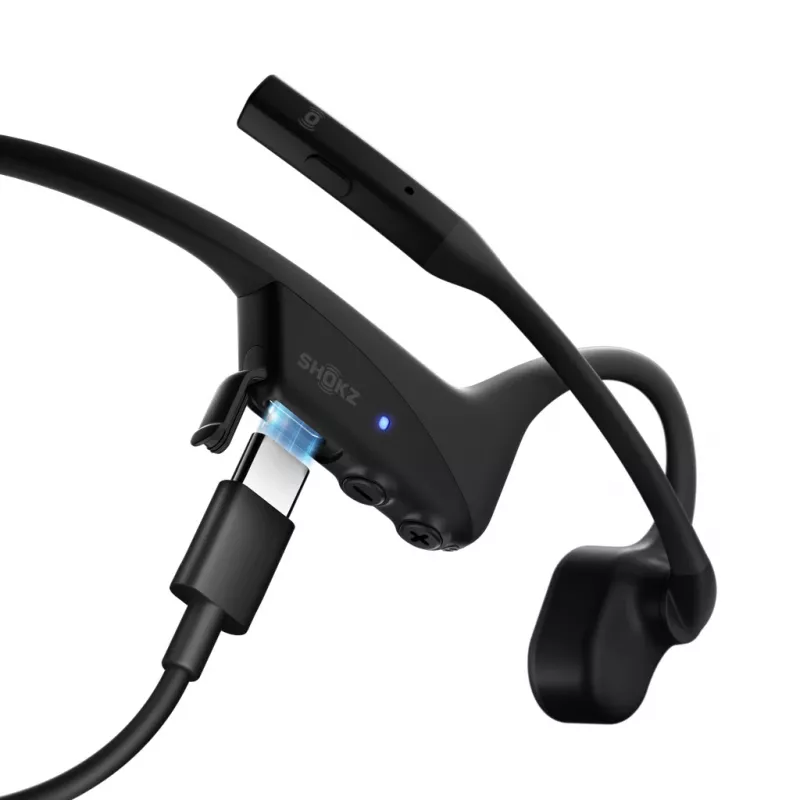 SHOKZ OpenComm2 2025 Upgrade draadloze Bluetooth-botgeleidingsheadset voor videoconferenties met USB-C-laadaansluiting | 16 uur spreektijd, 29 m bereik, 1 uur laadtijd | Met ruisonderdrukkende boommicrofoon, zwart
