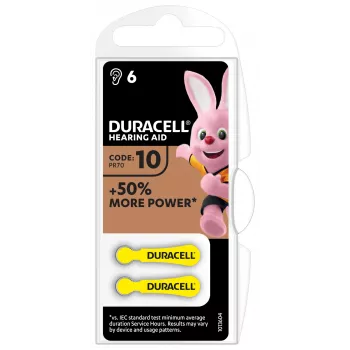 Duracell hoortoestelbatterij 10, wegwerpbatterij, zink-lucht, 1,45 V, 6 stuks, 100 mAh, 4 jaar
