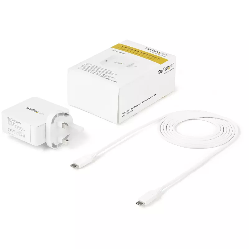 StarTech.com USB-C wandlader - USB-C-laptopoplader 60 W PD - 6 ft/2 m kabel - universele compacte Type-C-voeding - Dell XPS/Lenovo X1 Carbon/HP EliteBook/MacBook - USB-IF/CE-gecertificeerd