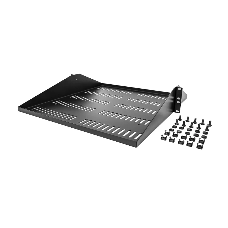 StarTech.com 2U serverrack-legbord, midden gemonteerd, universeel geventileerd rackmount-cantilever-legbord voor 19 inch netwerkapparatuurrack, robuust staal, 91 kg capaciteit, 50,8 cm diep, zwart