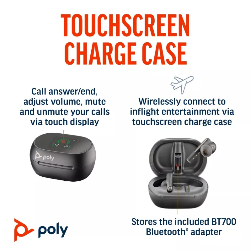 HP Poly Voyager Free 60+ UC Carbon zwart earbuds +BT700 USB-C adapter +touchscreen-laadcase