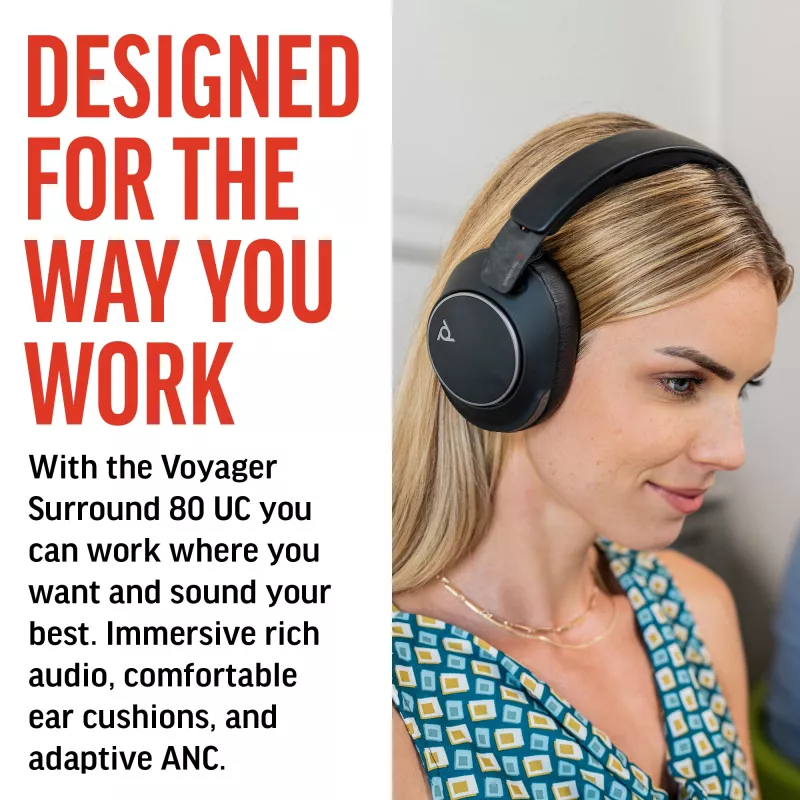 HP Poly Voyager Surround 80 UC USB-C headset + USB-C/A adapter