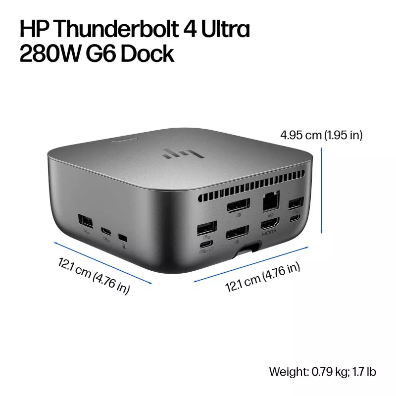 HP Thunderbolt 4 Ultra 280W G6 dock, bedraad, Thunderbolt 4, 280 W, 10,100,1000,2500 Mbit/s, grijs, 8K Ultra HD