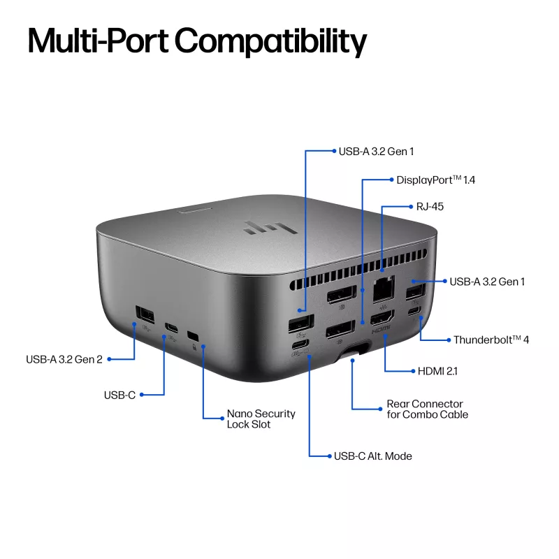 HP Thunderbolt 4 Ultra 280W G6 dock, bedraad, Thunderbolt 4, 280 W, 10,100,1000,2500 Mbit/s, grijs, 8K Ultra HD
