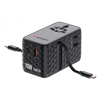 Verbatim Charge 'n' Travel 70W 2C oprolbaar universele reisadapter zwart