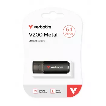 Verbatim V200 Metal USB-stick 64GB, 64 GB, USB Type-A, 3.2 Gen 1 (3.1 Gen 1), 200 MB/s, dop, zwart