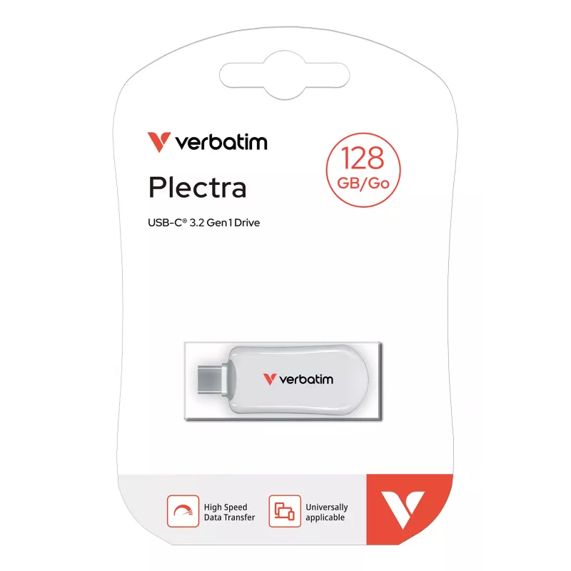 Verbatim Plectra USB-C flashdrive wit 128 GB, 128 GB, USB Type-C, 3.2 Gen 1 (3.1 Gen 1), 100 MB/s, doploos, wit