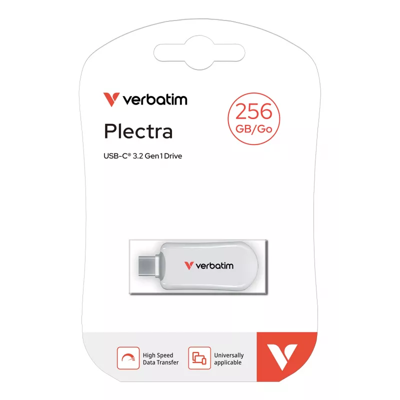 Verbatim Plectra USB-C flashdrive wit 256GB, 256 GB, USB Type-C, 3.2 Gen 1 (3.1 Gen 1), 100 MB/s, doploos, wit