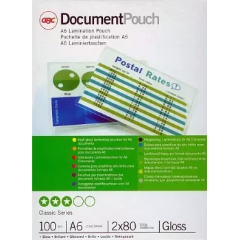 GBC lamineerfolie A6 80 micron, glanzend, transparant, A6, 111 mm, 154 mm, 100 stuks